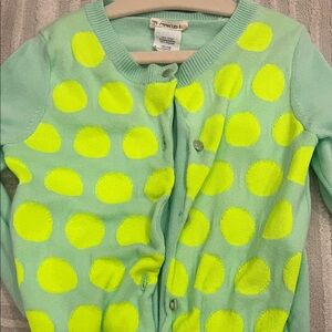 Crewcuts Mint and Neon Yellow Polka Dot Cardigan